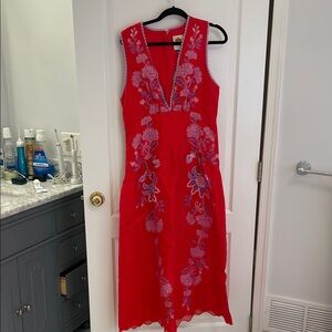 FARM Rio Red Floral Midi Dress